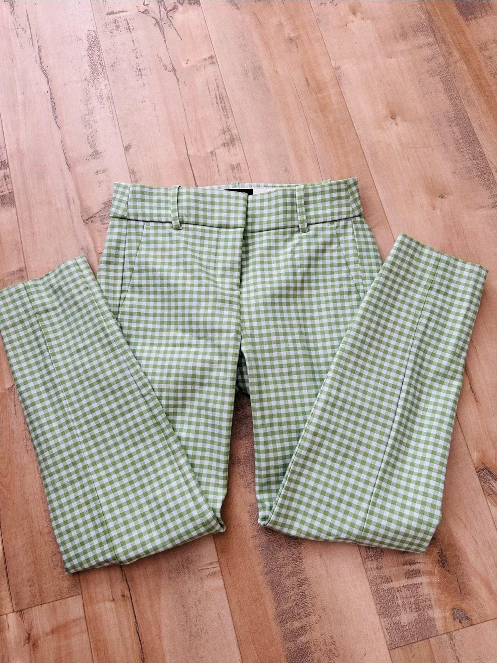 NWT J Crew Size 0 Green Gingham Check Cameron Pants Bi Stretch Cotton Cropped